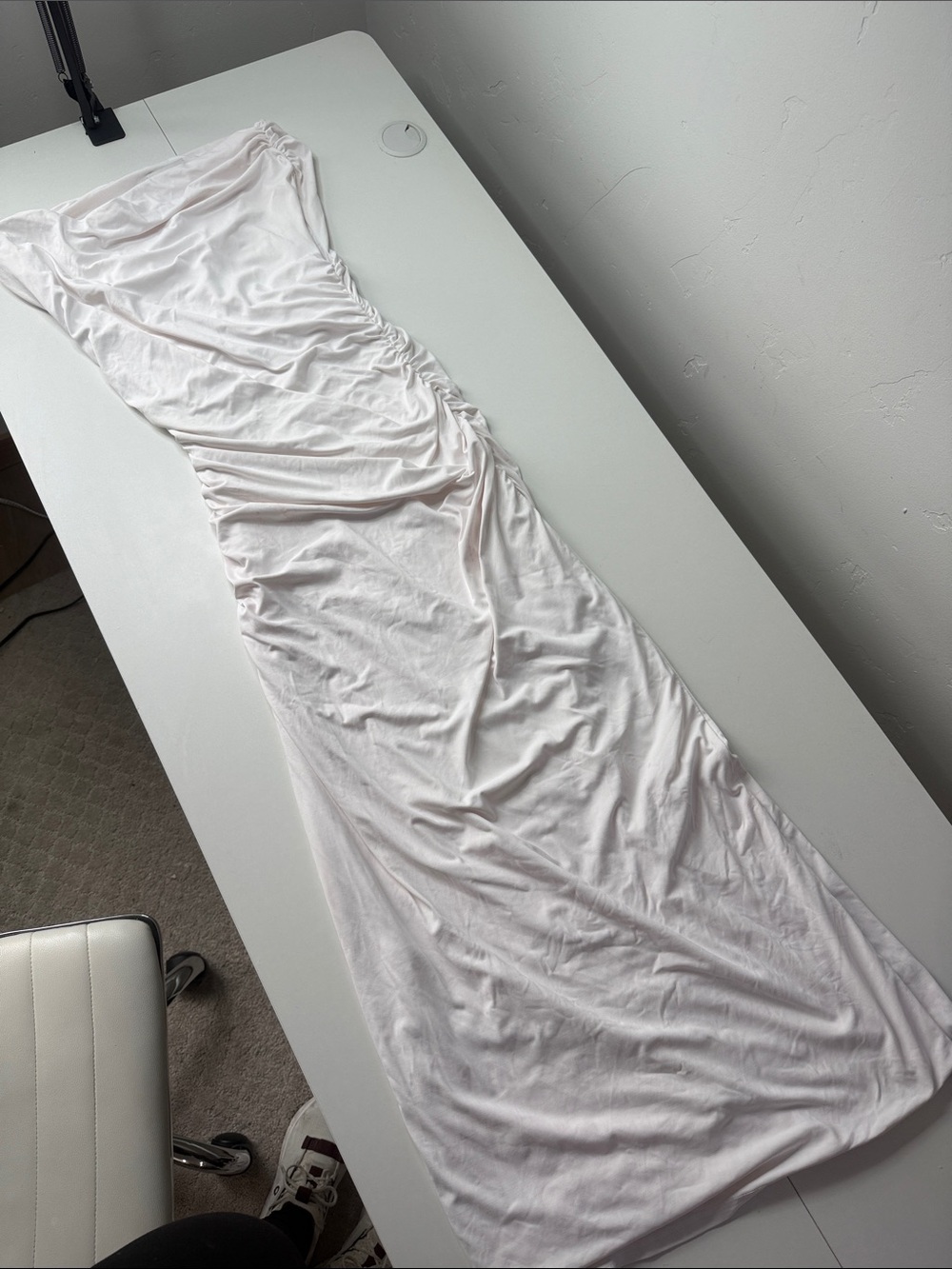 Meshki Soft White Ruched Maxi Dress